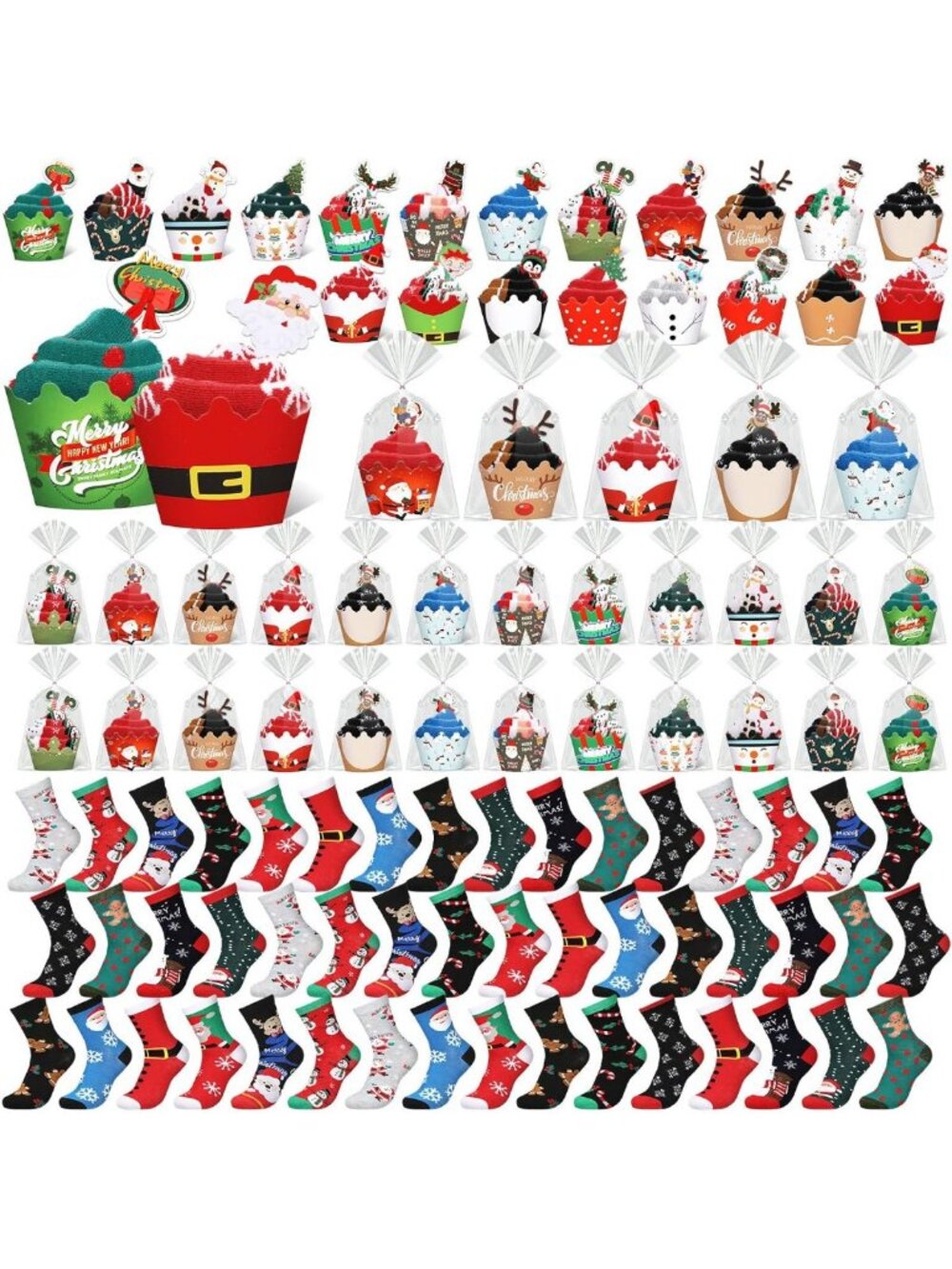 Festive Christmas Cupcake Socks - Fun Holiday Gifts for Men, Bulk Pack